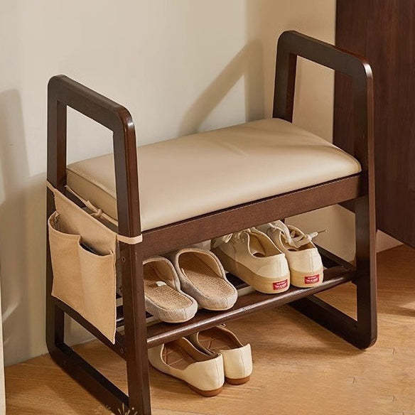 Minimalist Leather Trapezoid Shoe Bench