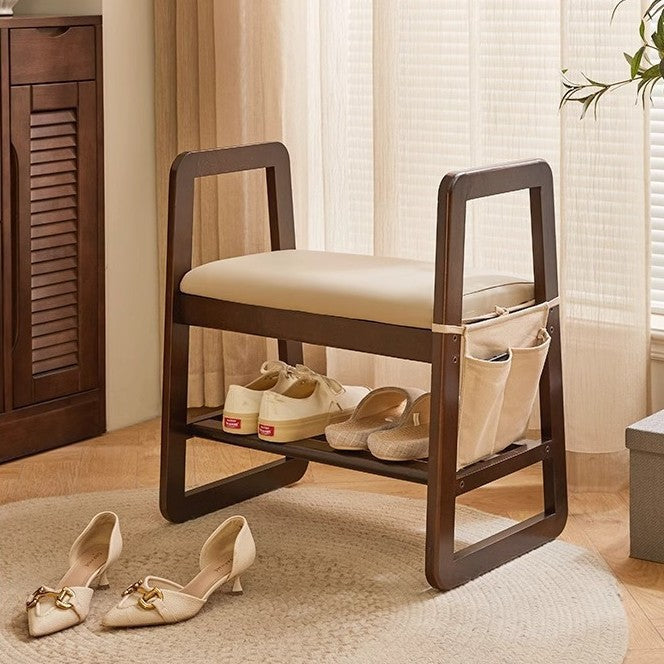 Minimalist Leather Trapezoid Shoe Bench — Dark Green