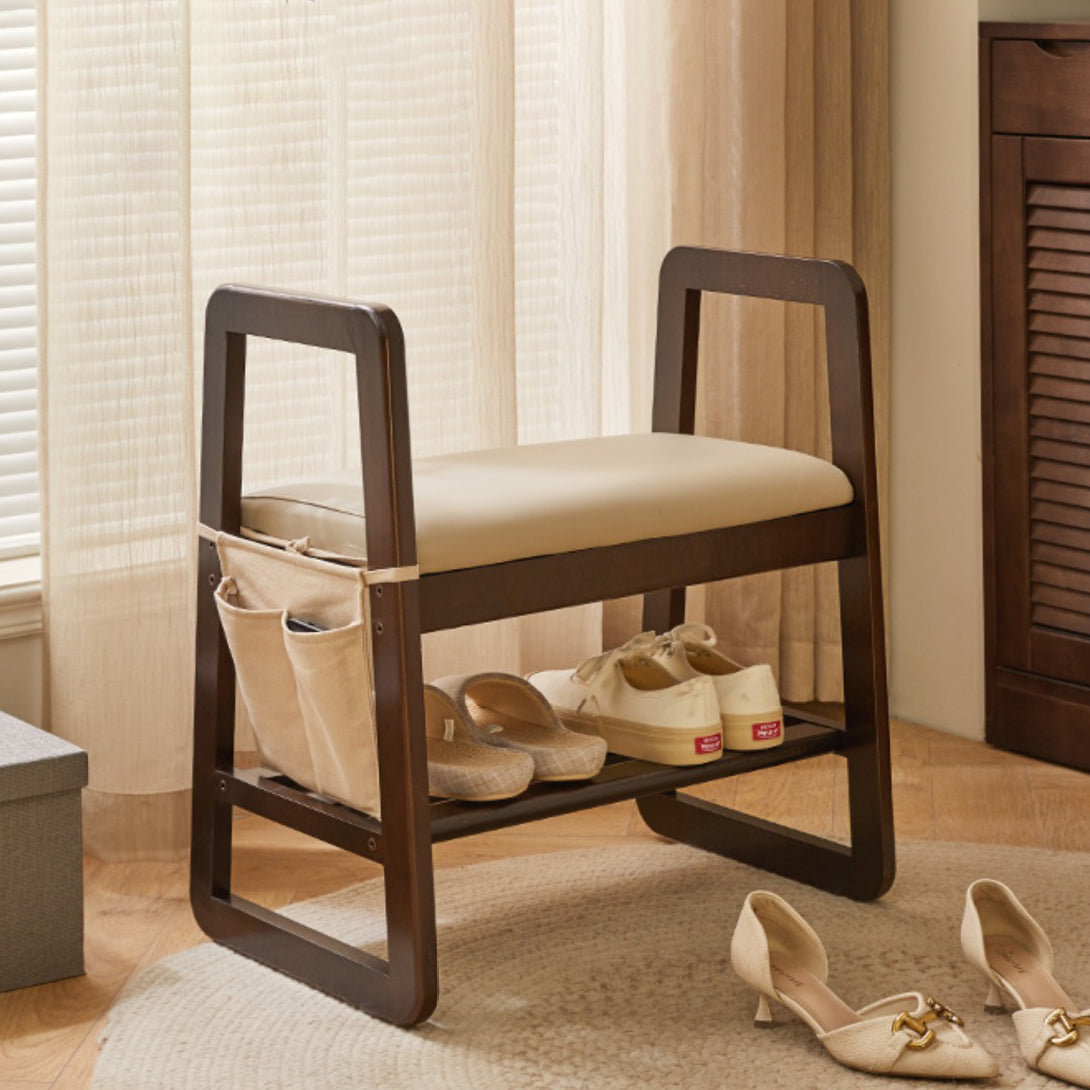 Minimalist Leather Trapezoid Shoe Bench
