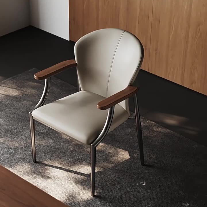 Scandinavian Microfiber Leather Walnut Curved Dining Chair