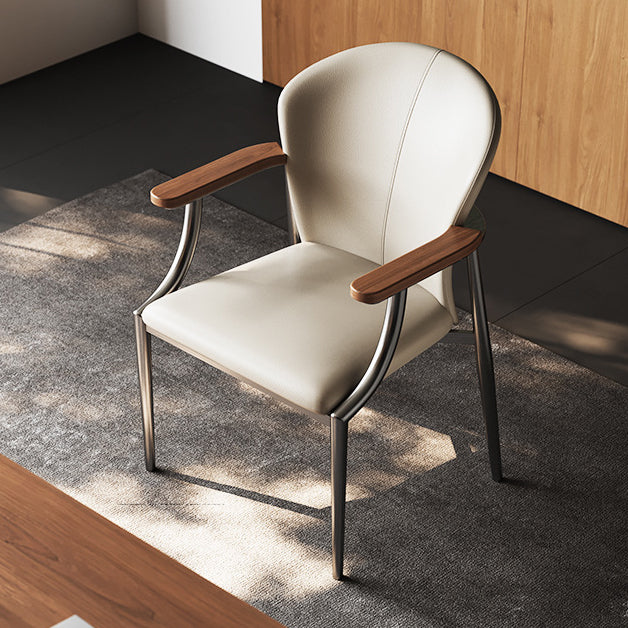 Scandinavian Microfiber Leather Walnut Curved Dining Chair