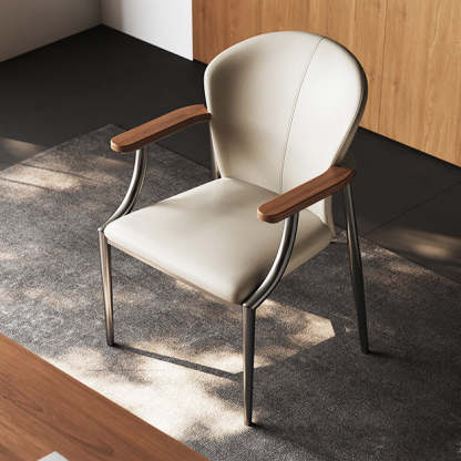 Scandinavian Microfiber Leather Walnut Curved Dining Chair
