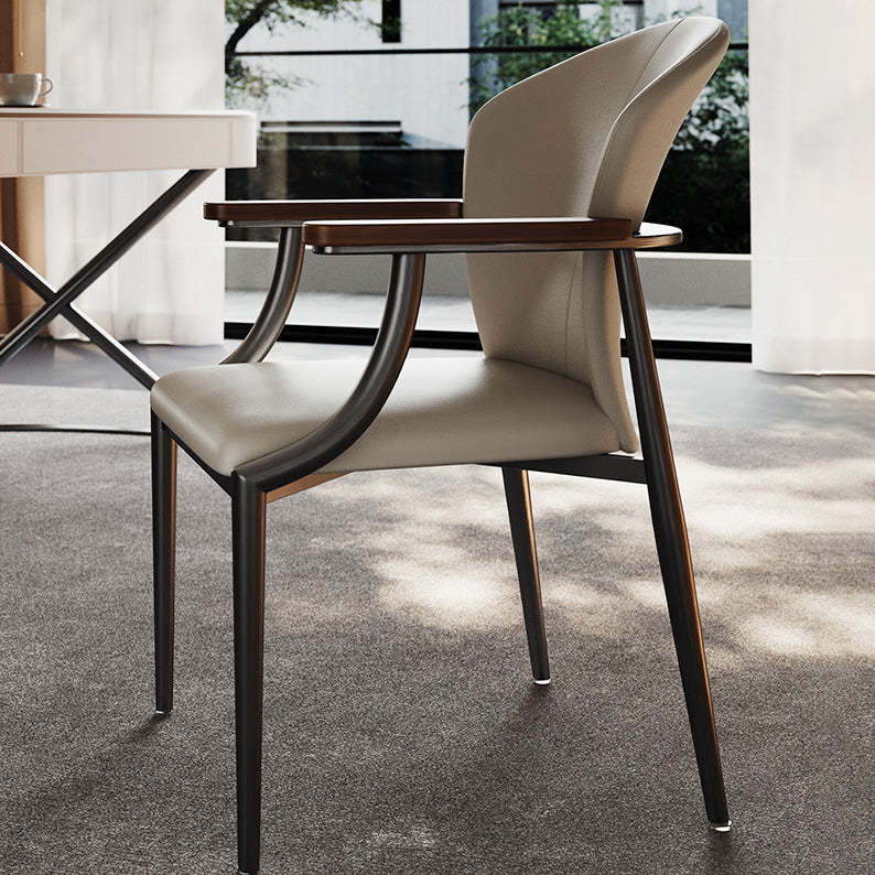 Scandinavian Microfiber Leather Walnut Curved Dining Chair