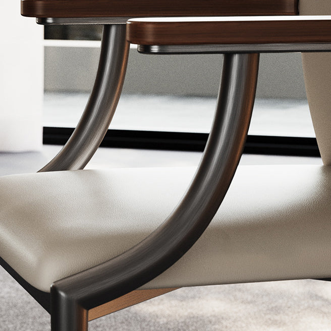 Scandinavian Microfiber Leather Walnut Curved Dining Chair
