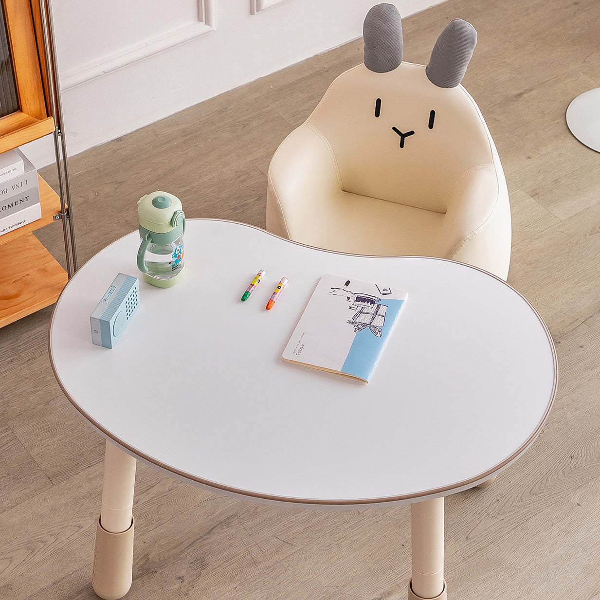 Art Deco Wood Leather Animal Kids Chair — Beige Rabbit