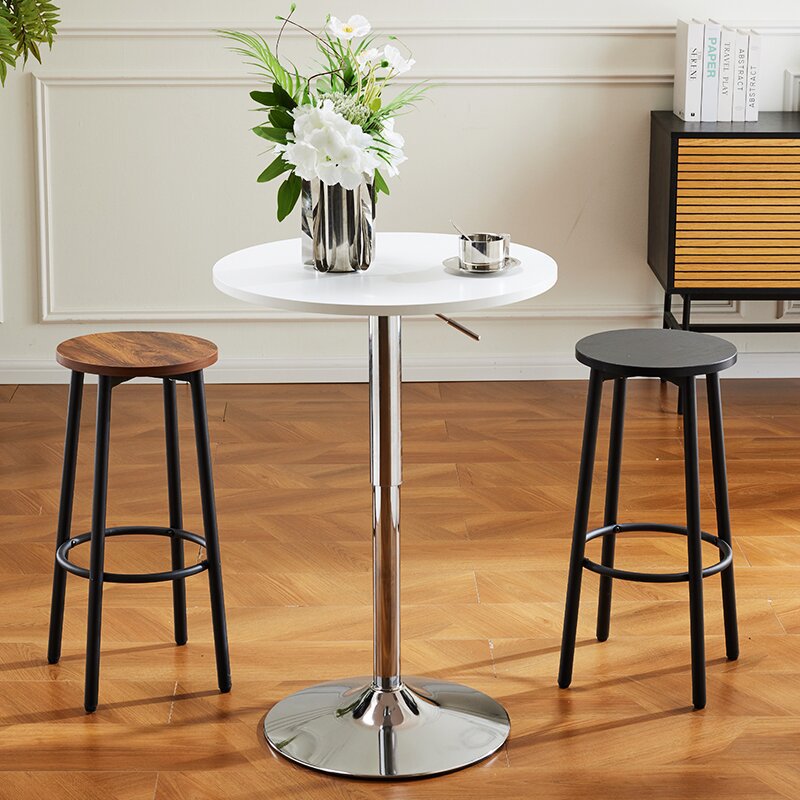 Minimalist Wood Iron Round Bar Stool