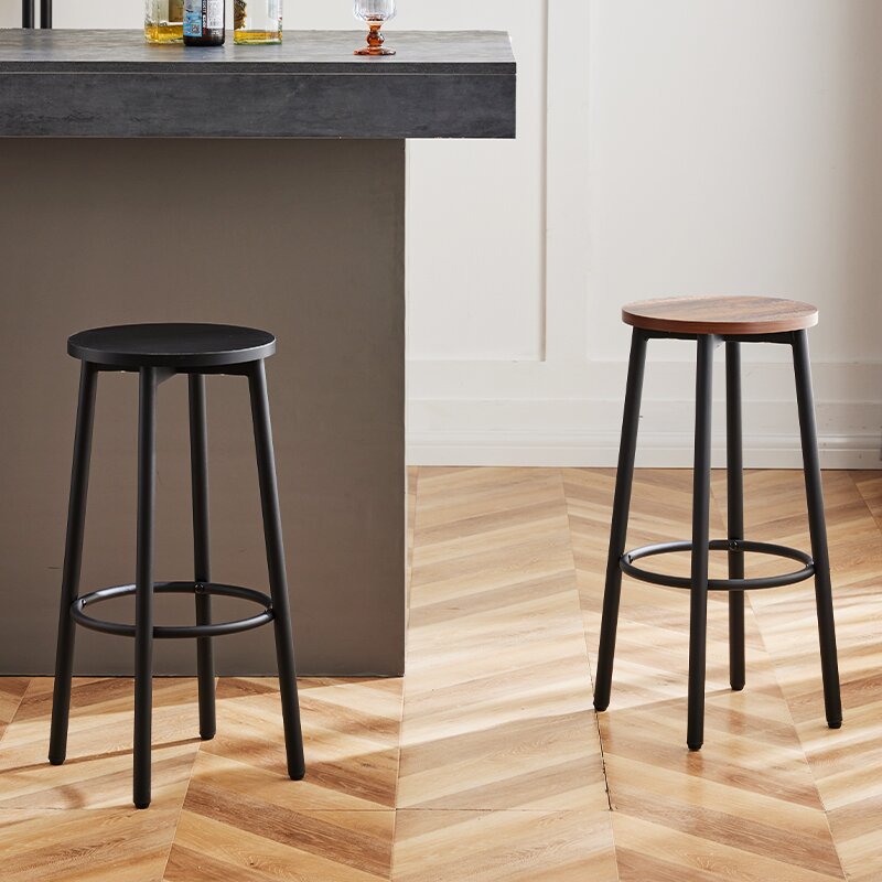 Minimalist Wood Iron Round Bar Stool — White