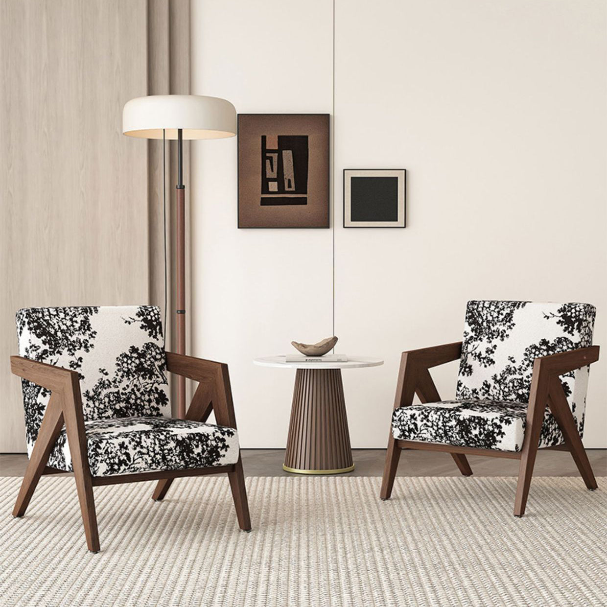 Chinese Rubberwood Linen Velvet Accent Chair