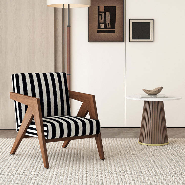 Chinese Rubberwood Linen Velvet Accent Chair