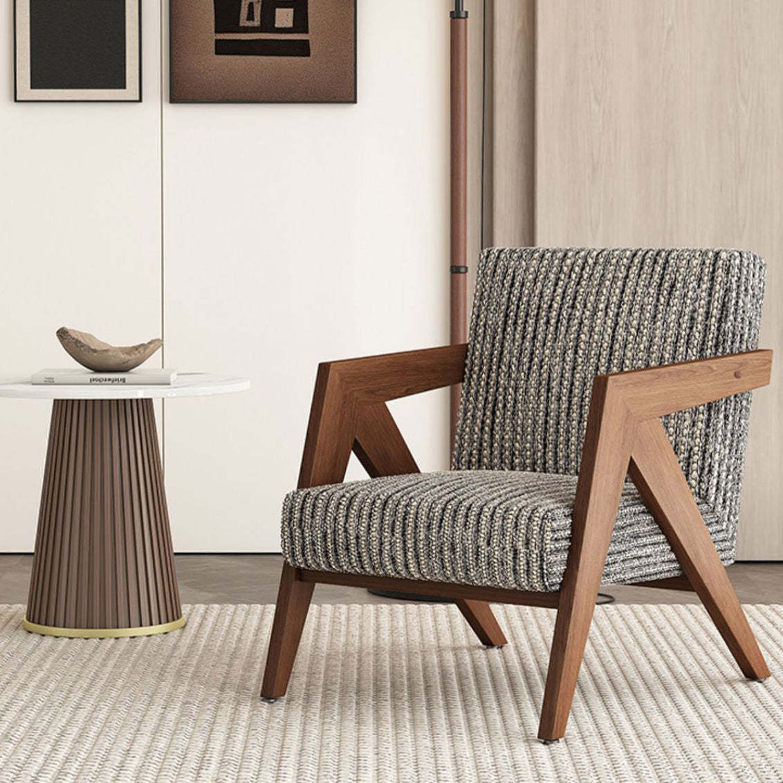 Chinese Rubberwood Linen Velvet Accent Chair