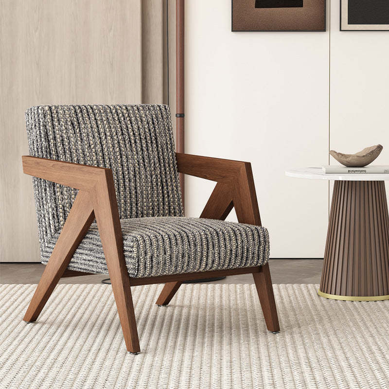 Chinese Rubberwood Linen Velvet Accent Chair