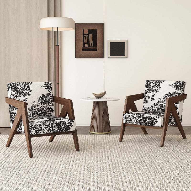 Chinese Rubberwood Linen Velvet Accent Chair