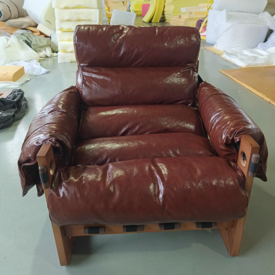 Chinese Oil-Wax Leather Wood Accent Chair