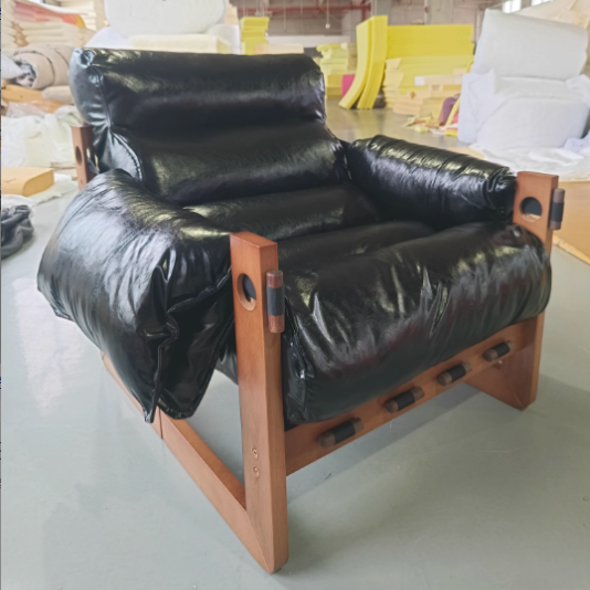 Chinese Oil-Wax Leather Wood Accent Chair