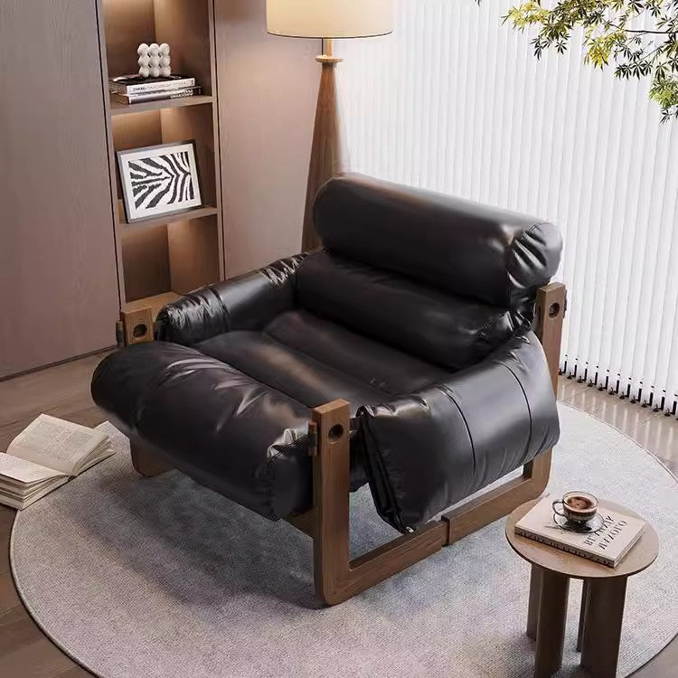 Chinese Oil-Wax Leather Wood Accent Chair