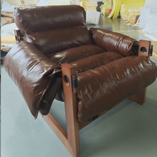 Chinese Oil-Wax Leather Wood Accent Chair