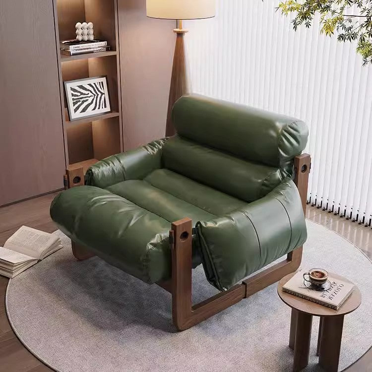Chinese Oil-Wax Leather Wood Accent Chair — Brown