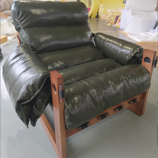 Chinese Oil-Wax Leather Wood Accent Chair