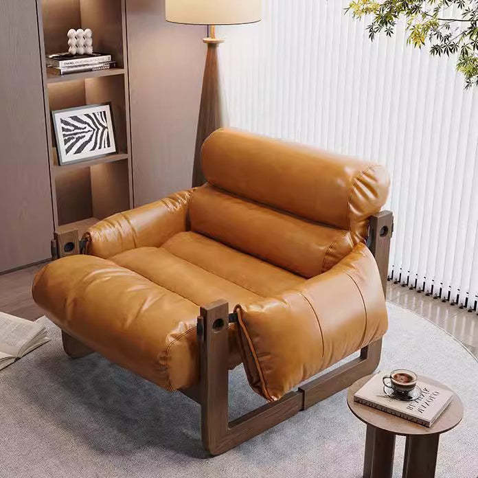 Chinese Oil-Wax Leather Wood Accent Chair
