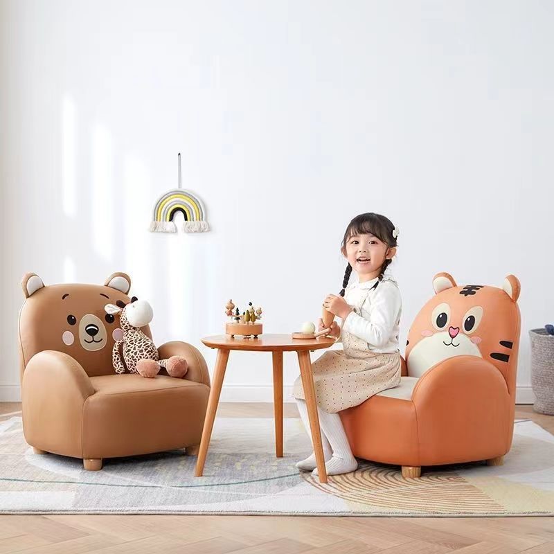 Art Deco Kids Leather Wood Tiger Chair