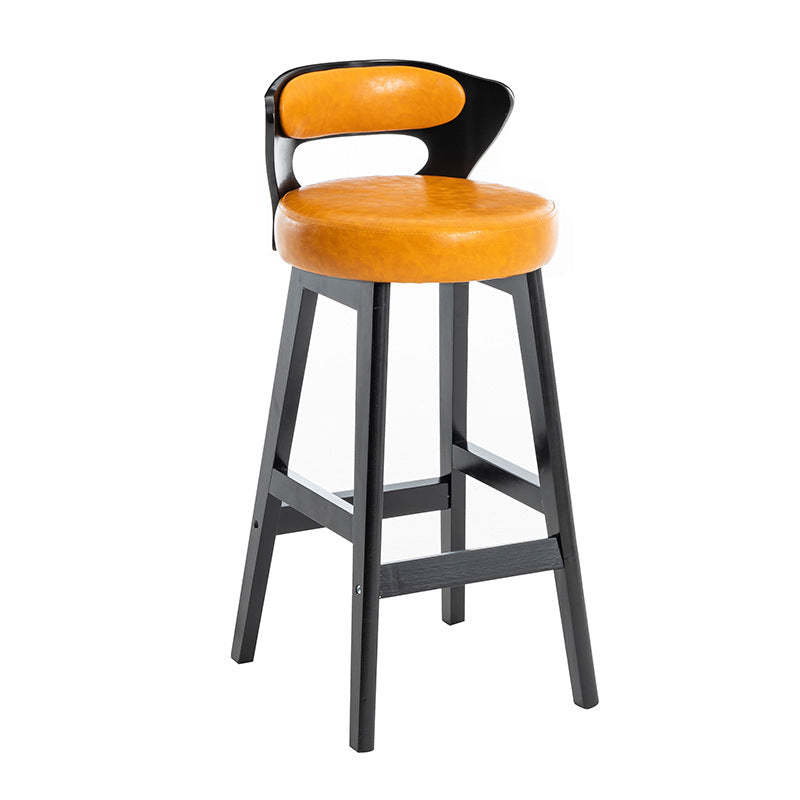 Minimalist Leather Wood Horn-Shaped Bar Stool