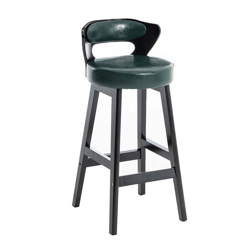 Minimalist Leather Wood Horn-Shaped Bar Stool