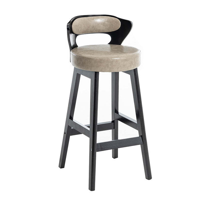 Minimalist Leather Wood Horn-Shaped Bar Stool