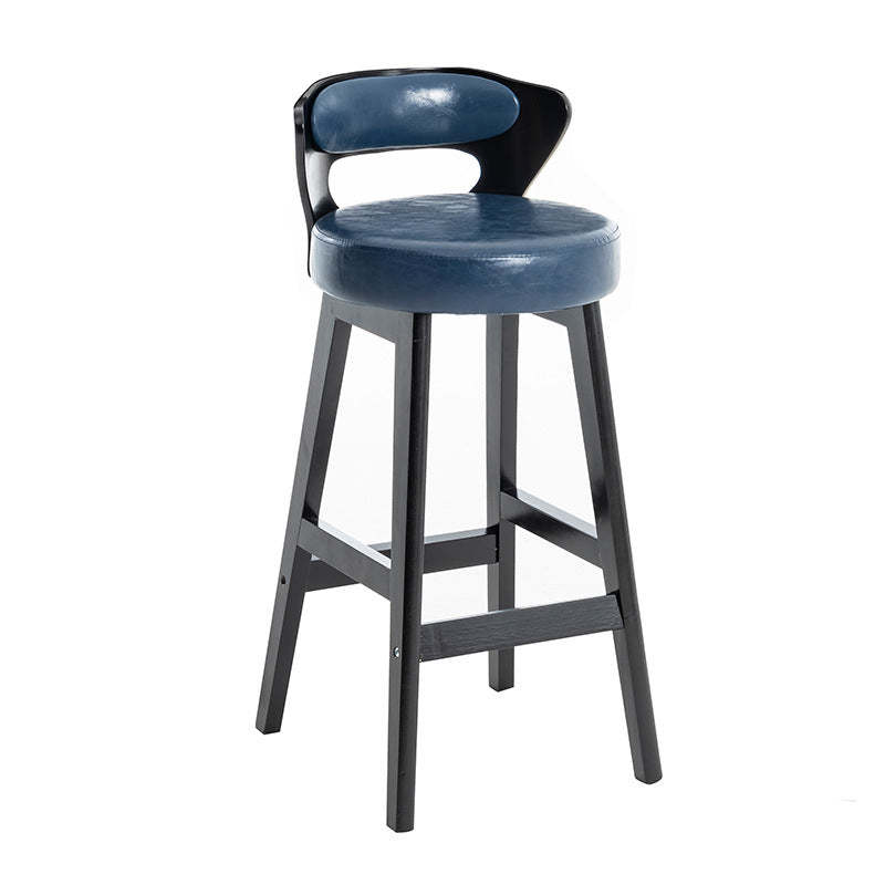 Minimalist Leather Wood Horn-Shaped Bar Stool