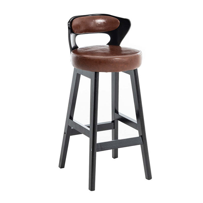 Minimalist Leather Wood Horn-Shaped Bar Stool
