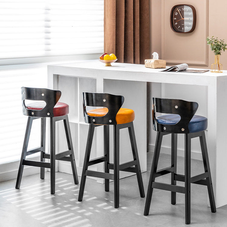Minimalist Leather Wood Horn-Shaped Bar Stool