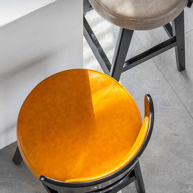 Minimalist Leather Wood Horn-Shaped Bar Stool — Orange
