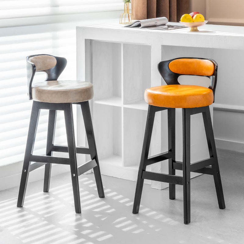 Minimalist Leather Wood Horn-Shaped Bar Stool — Dark Blue
