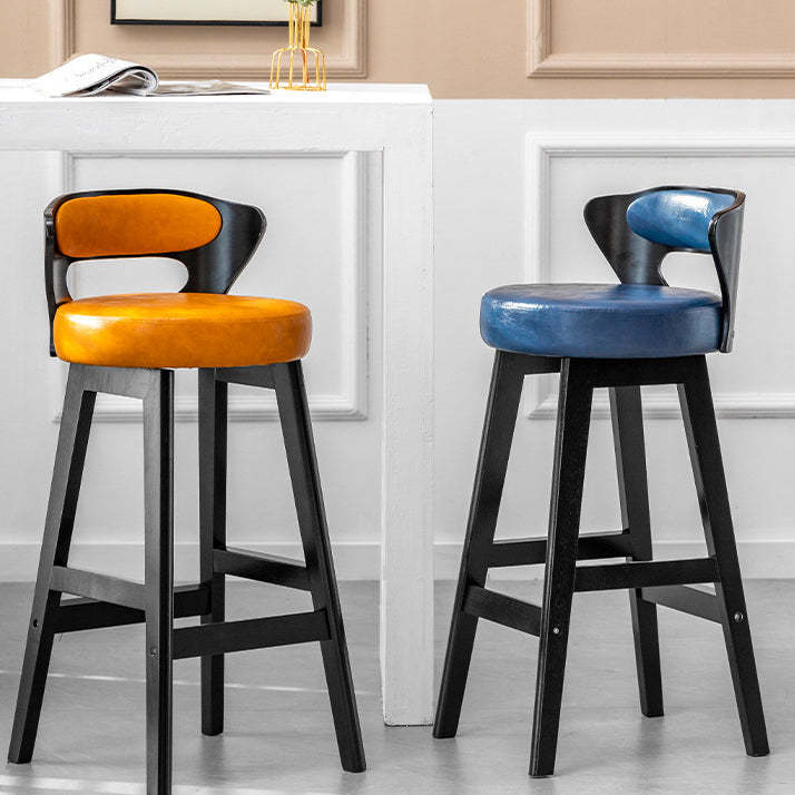 Minimalist Leather Wood Horn-Shaped Bar Stool