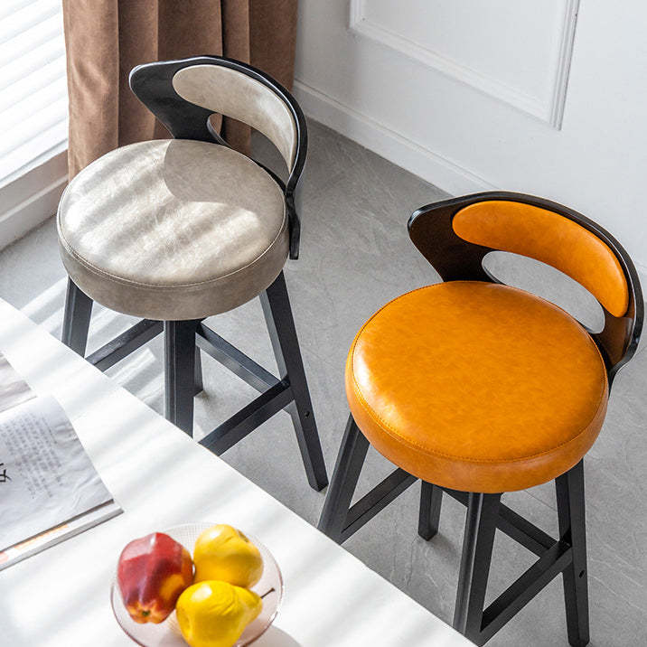 Minimalist Leather Wood Horn-Shaped Bar Stool