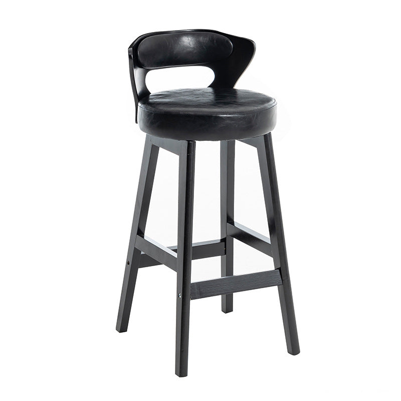 Minimalist Leather Wood Horn-Shaped Bar Stool — Beige
