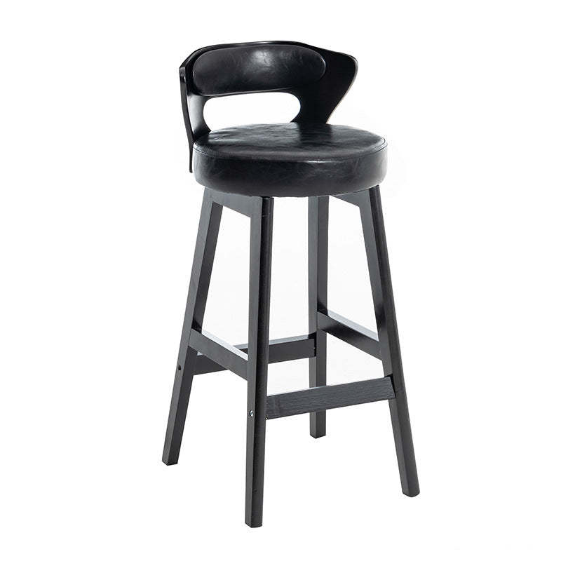 Minimalist Leather Wood Horn-Shaped Bar Stool — Beige