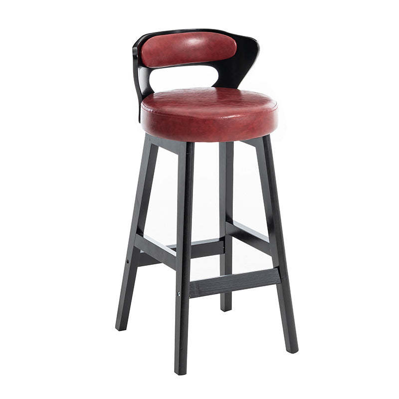 Minimalist Leather Wood Horn-Shaped Bar Stool