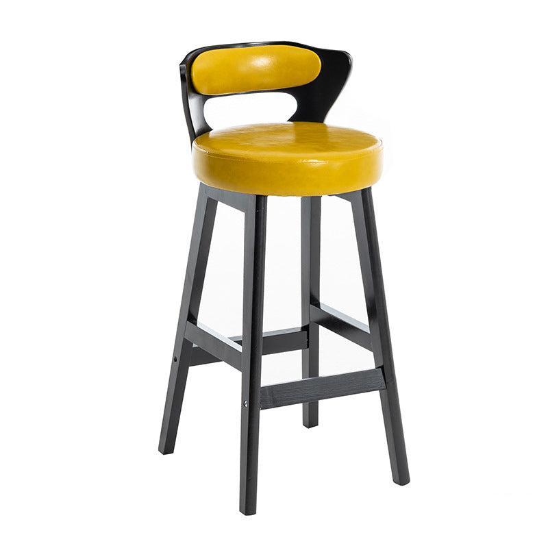 Minimalist Leather Wood Horn-Shaped Bar Stool