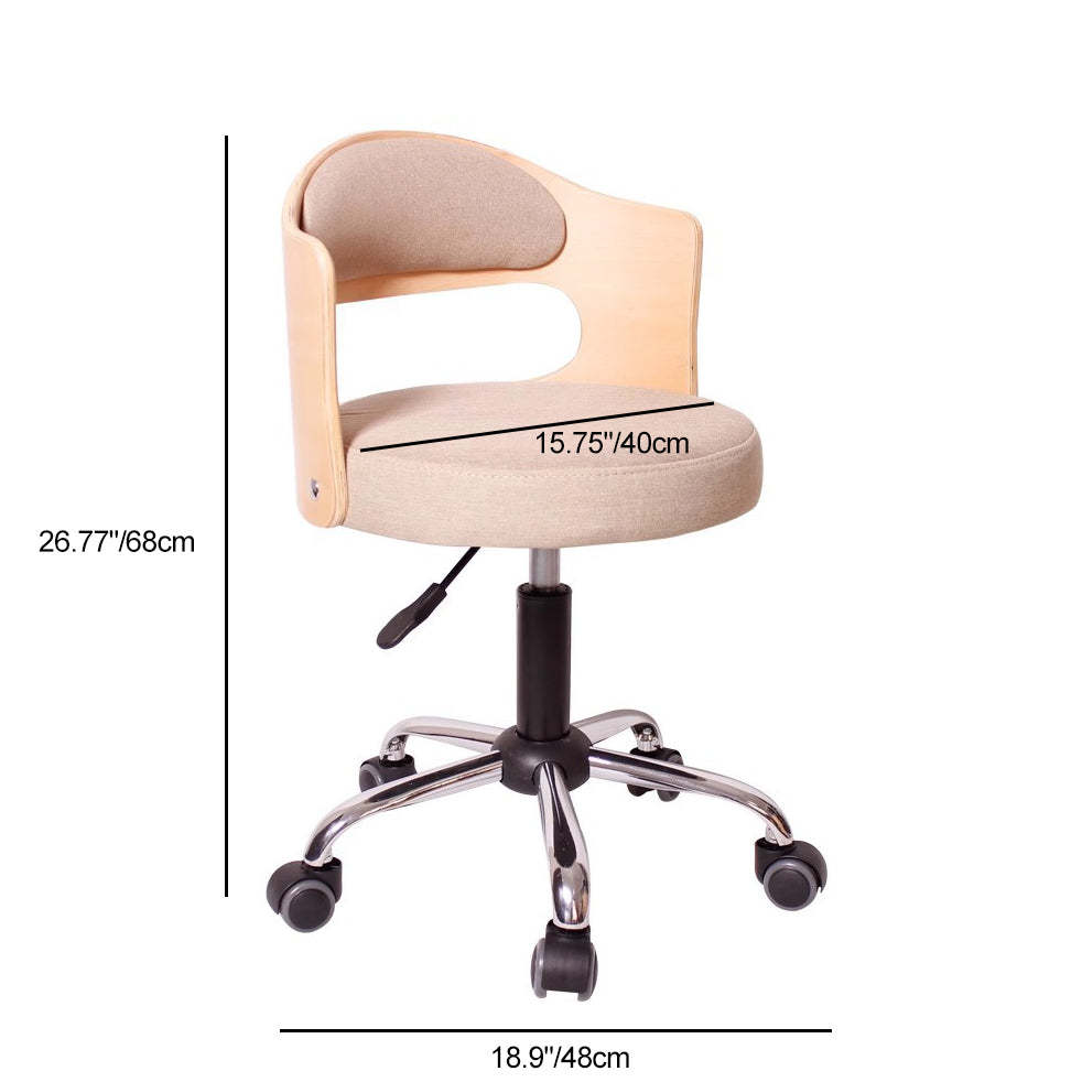 Minimalist Cotton-Linen Leather Iron Hollow Round Desk Chair — White & Leather