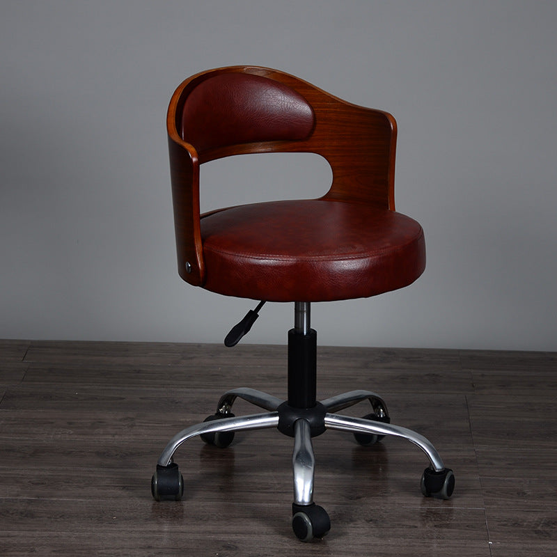 Minimalist Cotton-Linen Leather Iron Hollow Round Desk Chair