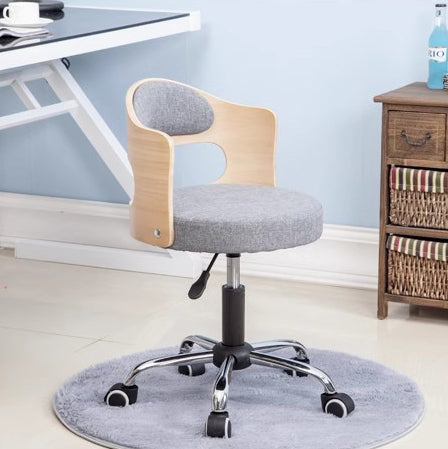 Minimalist Cotton-Linen Leather Iron Hollow Round Desk Chair — Gray & Cotton-Linen