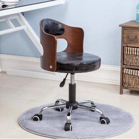 Minimalist Cotton-Linen Leather Iron Hollow Round Desk Chair — Light Curry & Cotton-Linen