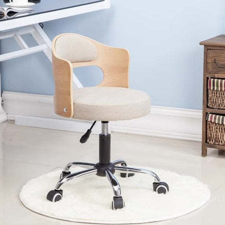 Minimalist Cotton-Linen Leather Iron Hollow Round Desk Chair — Black & Leather