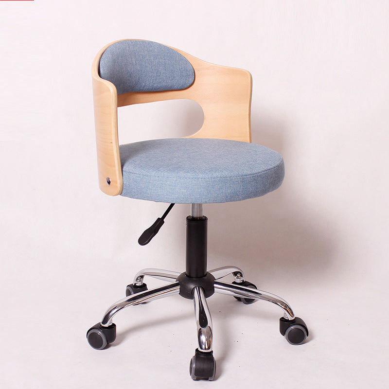 Minimalist Cotton-Linen Leather Iron Hollow Round Desk Chair — Khaki & Tech Fabric