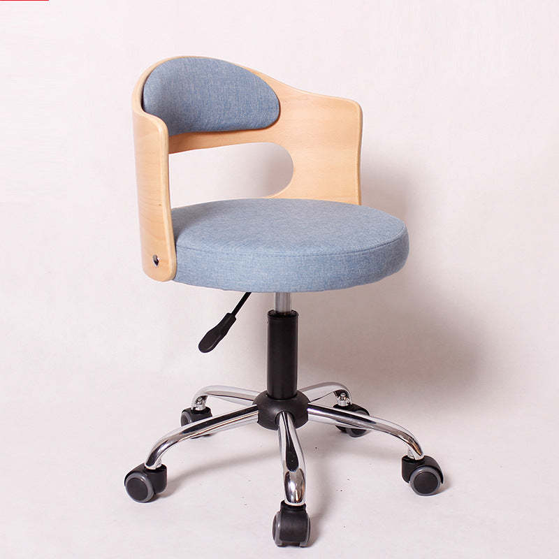 Minimalist Cotton-Linen Leather Iron Hollow Round Desk Chair — Khaki & Tech Fabric