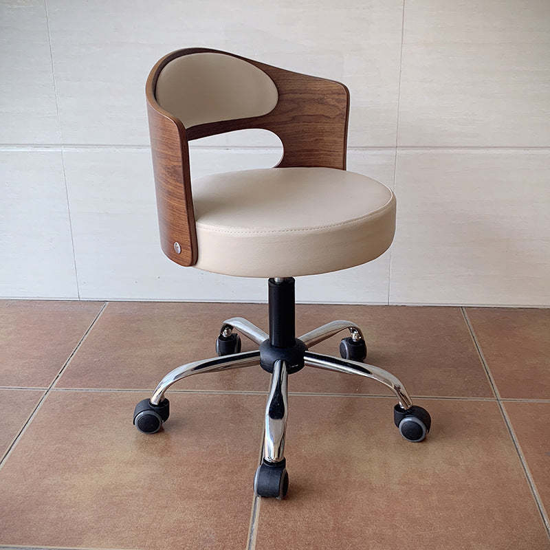 Minimalist Cotton-Linen Leather Iron Hollow Round Desk Chair — Brown & Leather