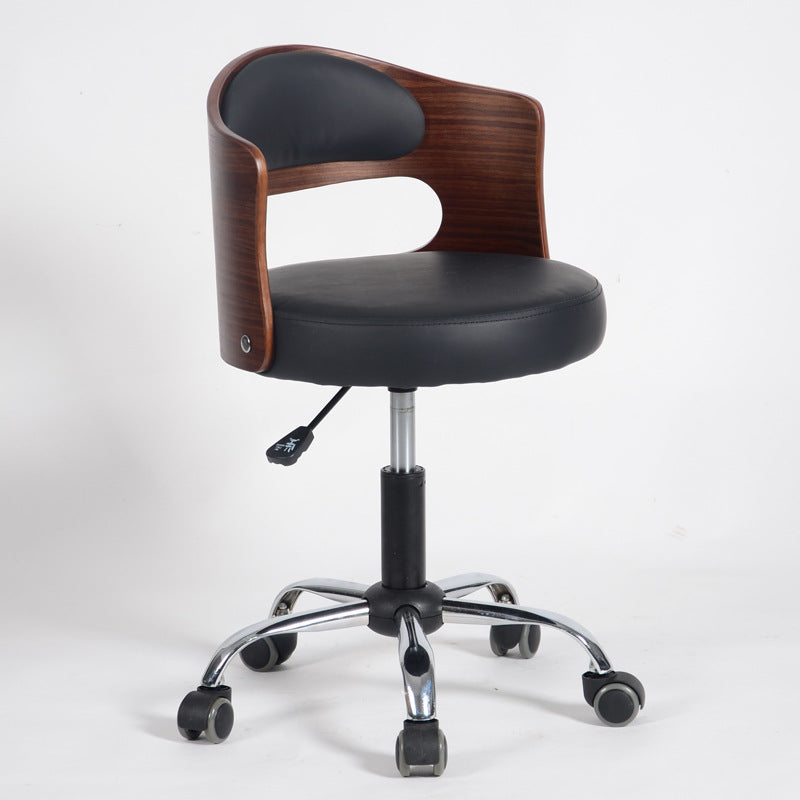 Minimalist Cotton-Linen Leather Iron Hollow Round Desk Chair — Beige & Leather