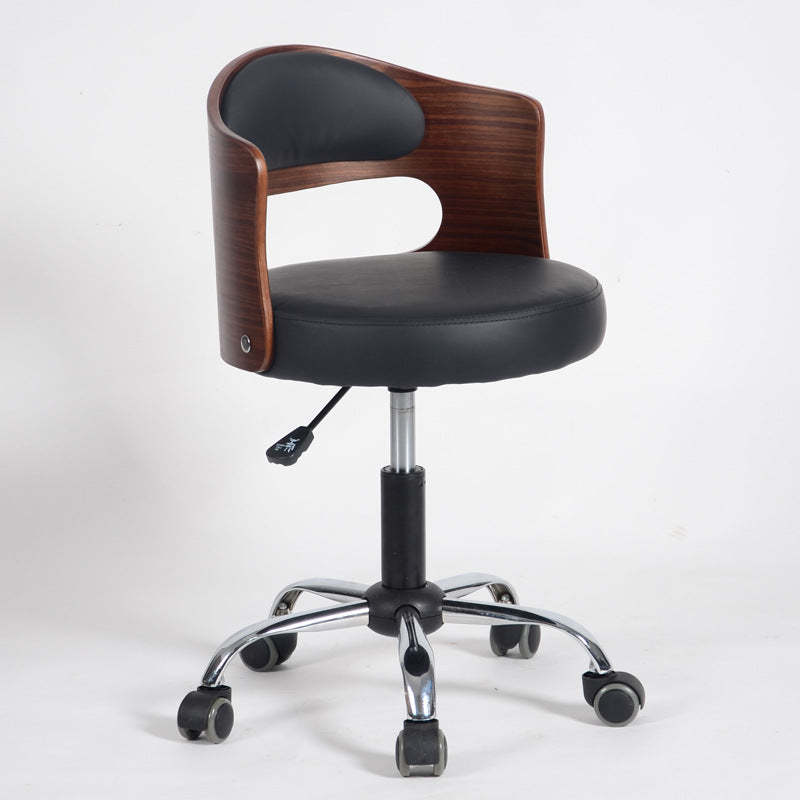 Minimalist Cotton-Linen Leather Iron Hollow Round Desk Chair — Beige & Leather