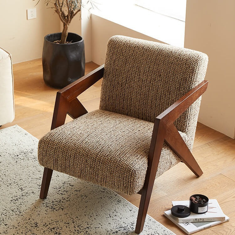 Traditional rounded accent chairs in wood linen