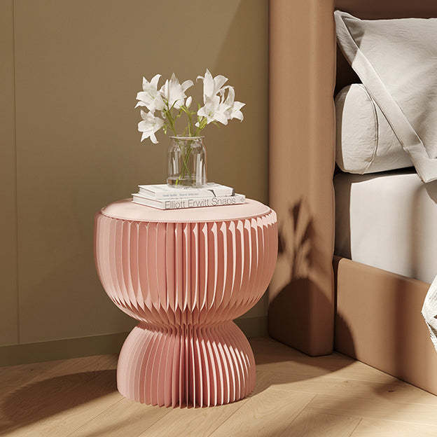 Contemporary Leather Cylinder Foldable Low Stool — Pink
